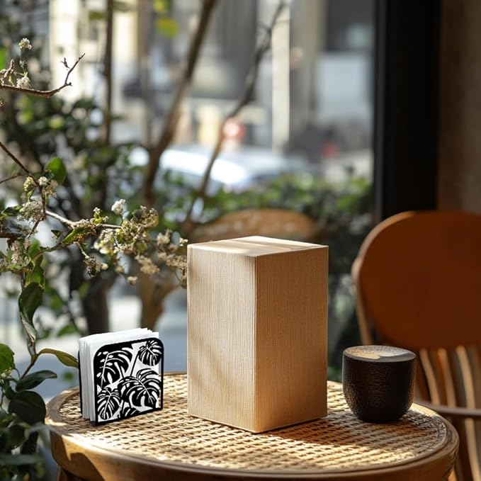 Monstera Leaf Decorative Black Metal Napkin Holder for Table, 4.9" x 4.9" x 1.9" Monstera Deliciosa Standing Napkin Holder for Home Kitchen Restaurant Picnic Party Coffee Bar Dining Room