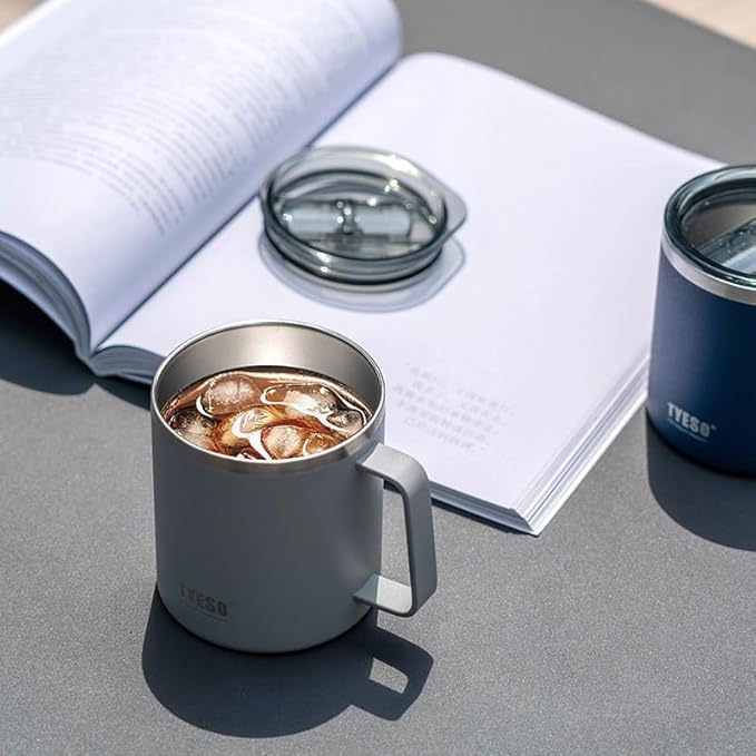 TYESO 14 oz Vacuum Insulated Mug Cup Stainless Steel Mug Coffee Mug with Lid Heat Insulation Cooling Direct Drip (Pink)