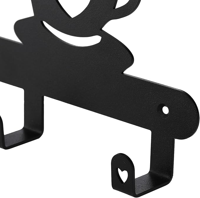 TOPZEA Wall Mounted Coffee Mug Holder, Metal Cups Rack with 5 Hooks Mugs Storage Hanger, Space Saving Hanging Organizer for Kitchen, Bar Station Accessories, Coffee Sign Decor