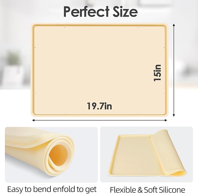 TOHONFOO Silicone Coffee Maker Mat with Lip, 19.7'' x 15'' Heavy Duty Coffee Maker Mat for Countertops, Coffee Tray Fit Under Coffee Machine Appliance Automatic Machines Espresso Accessory, Beige