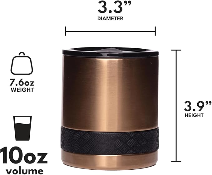 Elemental Recess Lowball Tumbler, 10oz Triple Wall Stainless Steel Cup with Non-Shattered Tritan Lid, Insulated Whiskey Glass, Insulated Coffee Tumbler Mug for Hot & Cold Drinks - Copper