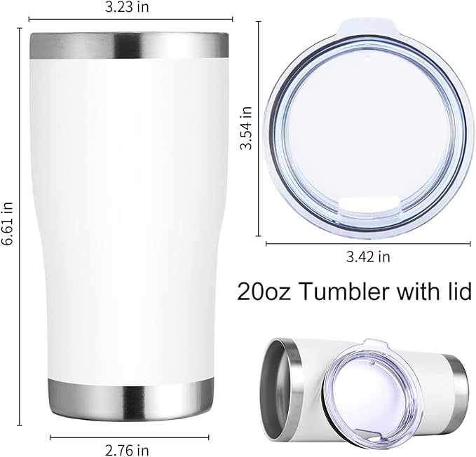 DOMICARE 20oz Tumbler with Lid Stainless Steel Tumblers Bulk, Double Wall Vacuum Insulated Coffee Travel Mug Powder Coated Tumbler, 12 Count (Pack of 1) White