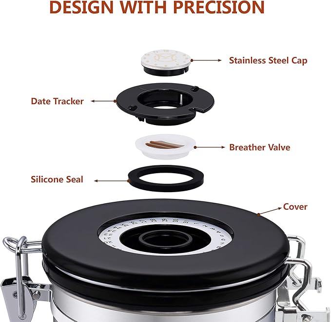 Airtight Coffee Bean Storage - with Co2 Valve Vacuum Sealed Coffee Container with Scoop For Beans Grounds Large Blue 21oz