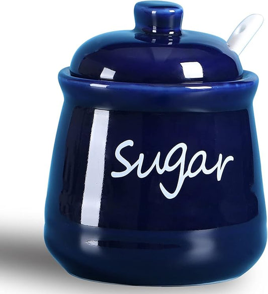 ONTUBE Ceramic Sugar Bowl with Lid and Spoon 12oz (Navy)