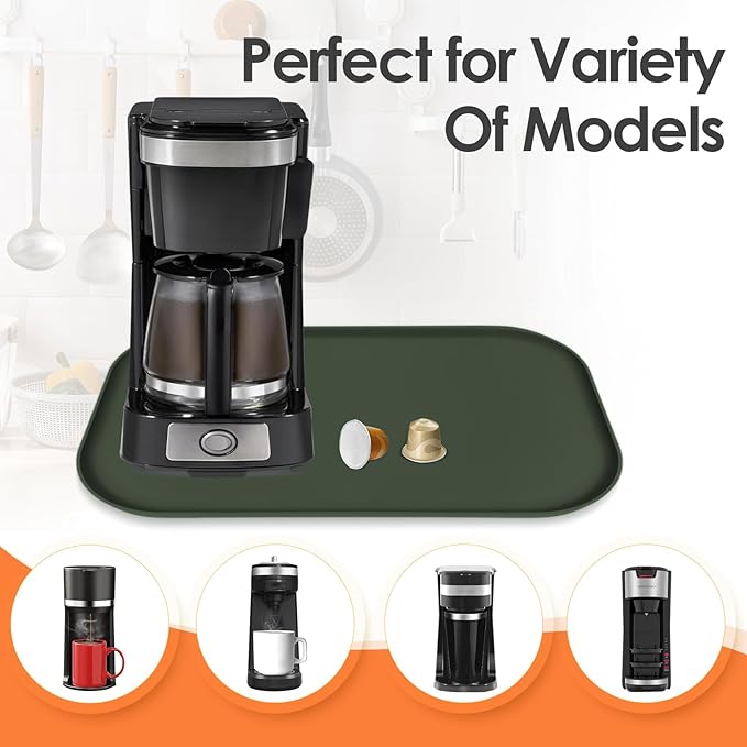 Silicone Coffee Maker Mat with Lip, 17.4'' x 10.6'' Heavy Duty Coffee Maker Mat for Countertops, Coffee Tray Fit Under Coffee Machine Appliance Automatic Machines Espresso Accessory, Dark Olive