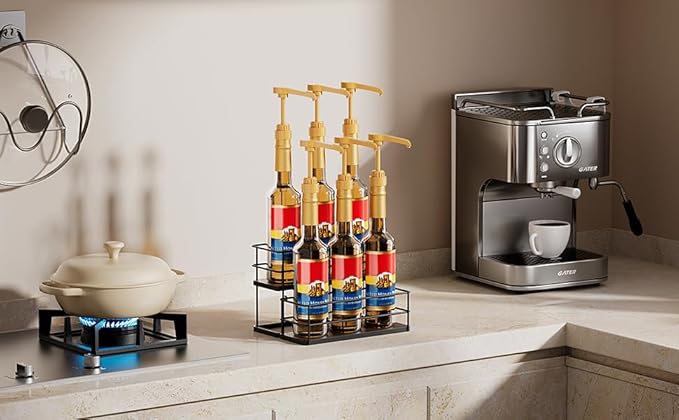 6 Bottle Capacity Coffee Syrup Organizer 2 Tier Coffee Syrup Stand Shelf for Coffee Bar Kitchen Small Wine Rack for Bar Family Storage for Syrup Wine Dressing