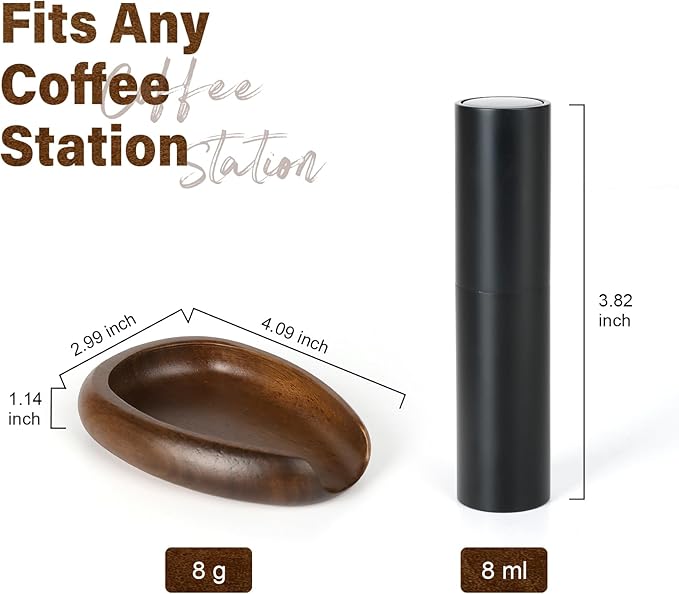 KitchenTour Organic Coffee Kit - Wooden Dosing Cup & 8ml Anti-Static Sprayer - 2-in-1 Barista Set for Espresso/Cold Brew