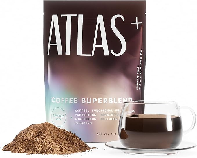 Atlas+ Coffee Superblend– Instant Mushroom Coffee with Lion’s Mane, Reishi, Cordyceps, Ashwagandha, Probiotics, Vitamin D3 & B12– for Energy, Focus, Immunity & Gut Health– 28 Servings (1 Bag)