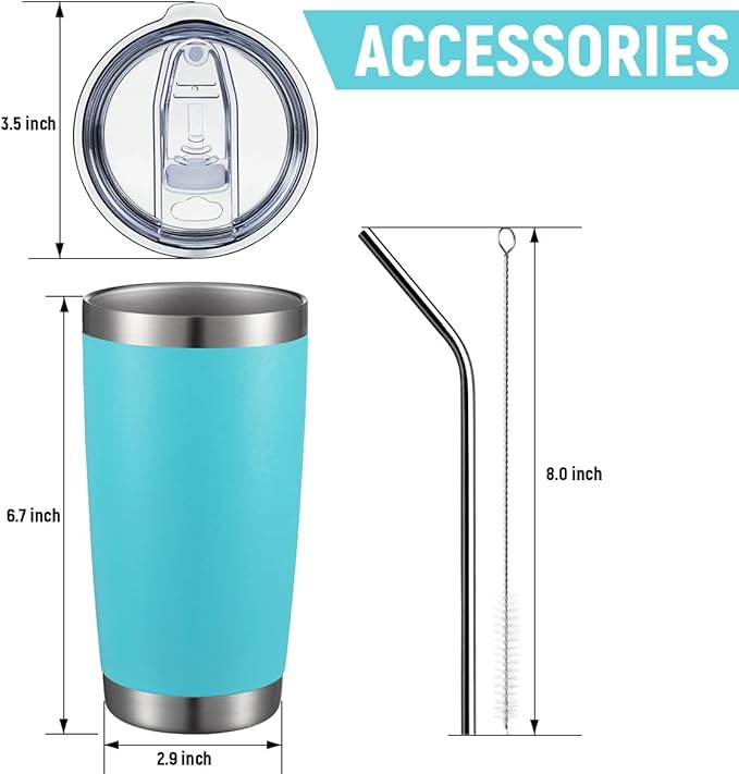 COMOOO 20oz Double Wall Vacuum Insulated Travel Mug, Stainless Steel Tumbler with Lid, Durable Powder Coated Insulated Coffee Cup for Cold & Hot Drinks, Light Blue