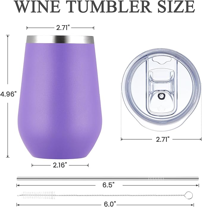 MEWAY 12oz Stainless Steel Wine Tumbler with Lid and Straw - Double Wall Stainless Steel Coffee Mug, Gift for Woman Under 10 dollars， 4 Pack Bulk tumblers(Purple,Set of 4)