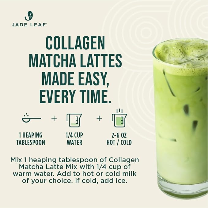 Jade Leaf Matcha Café Style Collagen Matcha Latte Green Tea Powder, Unsweetened, Sugar Free, Premium Barista Crafted Mix, Authentically Japanese, 15 Servings (5.3 Ounces)