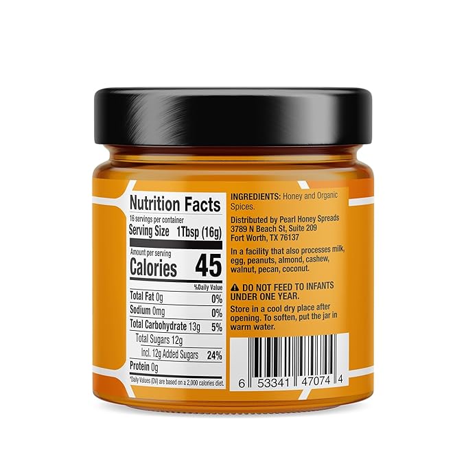 Pearl Honey Spreads - Organic Pumpkin Spice Flavored Creamed Raw Honey - Chemical Free, Dairy Free, Soy Free & 100% Naturally Flavored | 8.8oz Jar