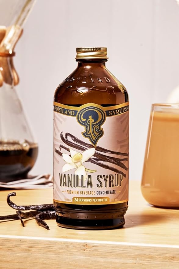 Portland Syrups Vanilla Syrup – Flavoring for Coffee, Lattes, Cold Brew, Macchiatos, Cocktails, & Desserts – Ideal for Drinks & Adding a Vanilla Touch to Any Beverage – 12 oz, 24 servings (Pack of 1)