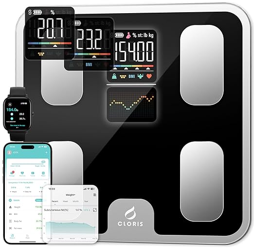 CLORIS Smart Scale for Body Weight Fat, Digital Bathroom Weighing Machine for Accurate BMI Muscle Mass Composition Health Analyzer with App Bluetooth