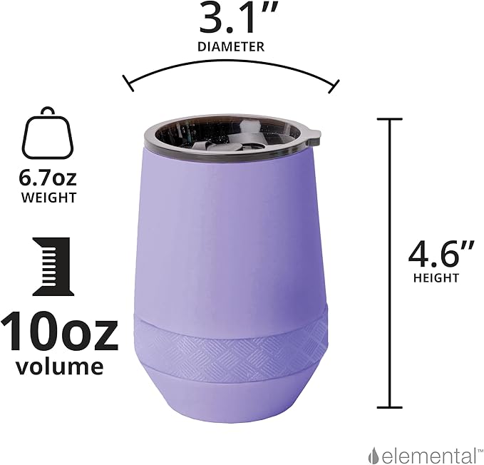 Elemental Recess Wine Tumbler - Triple Wall Insulated Stainless Steel Coffee Mug for Hot & Cold Drinks - Portable Cup with Shatterproof Sip Lid for Camping, Outdoor & Travel - 10oz - Lavender