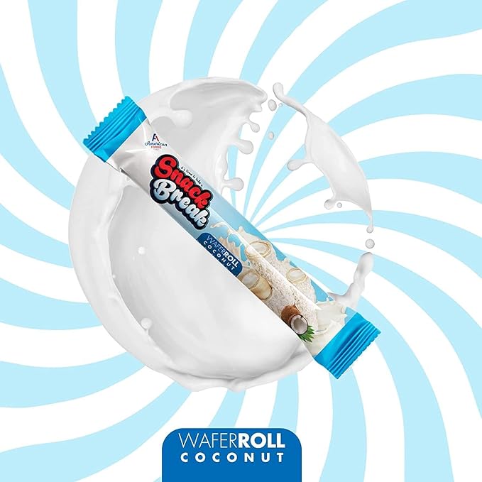 Snack Break Coconut Wafer Rolls, Rolled Wafer Cookies, Coconut Coated Delicious Snack, Individually Wrapped, Crunchy Sticks for On-the-Go, Coffee, Tea, Pack of 24