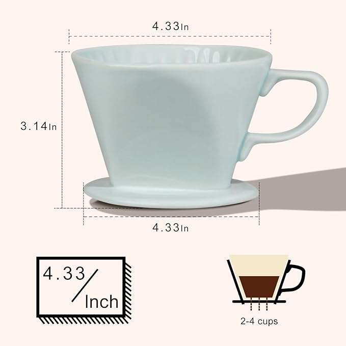 Handmade Pour Over Ceramic Coffee Dripper - Authentic Brewing Experience for Camping, Office, and Home (Green)