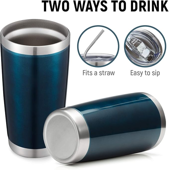 COMOOO 20oz Double Wall Vacuum Insulated Travel Mug, Stainless Steel Tumbler with Lid and Straw Durable Powder Coated Insulated Coffee Cup for Cold & Hot Drinks (Peacock blue, 4)