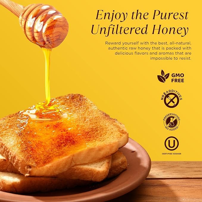 100% Authentic, USA - Made Raw Unfiltered Honey, Made by Pure Southern Honey [ 8 oz ] - Unheated - Non - GMO, No Additives, All - Natural Sweetener- Environmental-Friendly Glass Jar