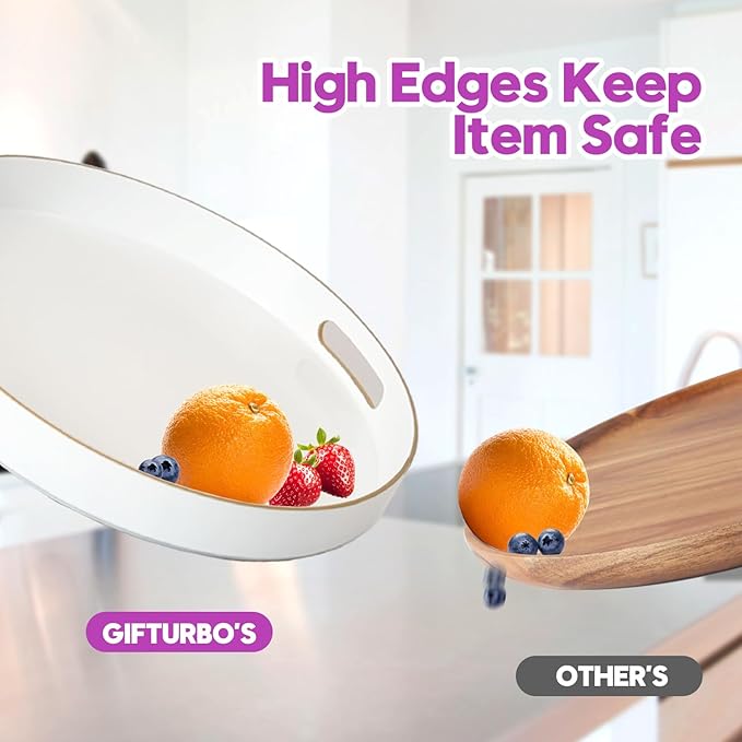 Gifturbo White Round Serving Tray,Decorative Serving Trays with Handles, Coffee Table Tray Ottoman Round Plastic Trays for Living Room, Bathroom