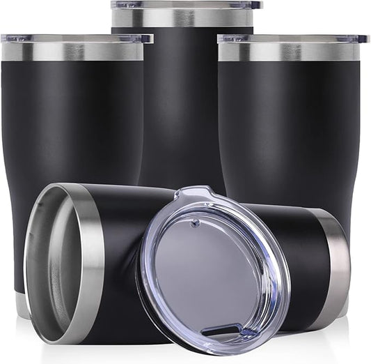 DOMICARE 20oz Tumbler with Lid Stainless Steel Tumblers Bulk, Double Wall Vacuum Insulated Coffee Travel Mug Powder Coated Tumbler, 4 Count (Pack of 1) Black