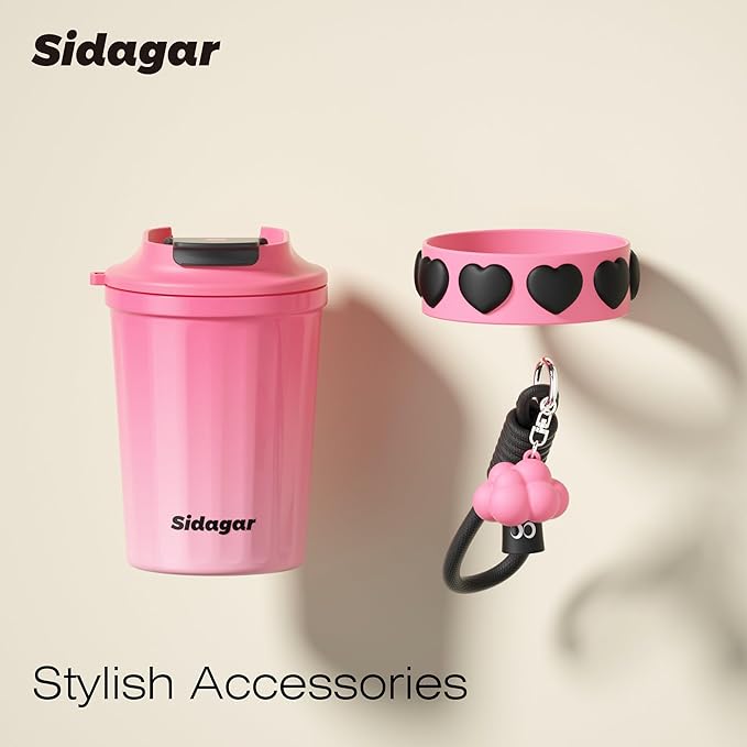 12 OZ Coffee Travel Mug Spill Proof Leak Proof, Stainless Steel Thermal Coffee Cup with Lid, Resuable Ceramic Lined Travel Water Cup for Hot and Cold, Portable Coffee Tumbler for Women, Pink