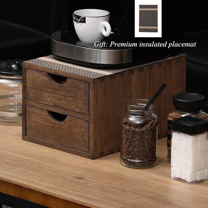 Drawer Organizer Coffee Pod Holder - Kitchen Cutlery Storage Accessories/ K-Cup Drawers with Detachable Wooden Partition - Coffee Capsules Organization Counter - Wood desktop Small Cabinets