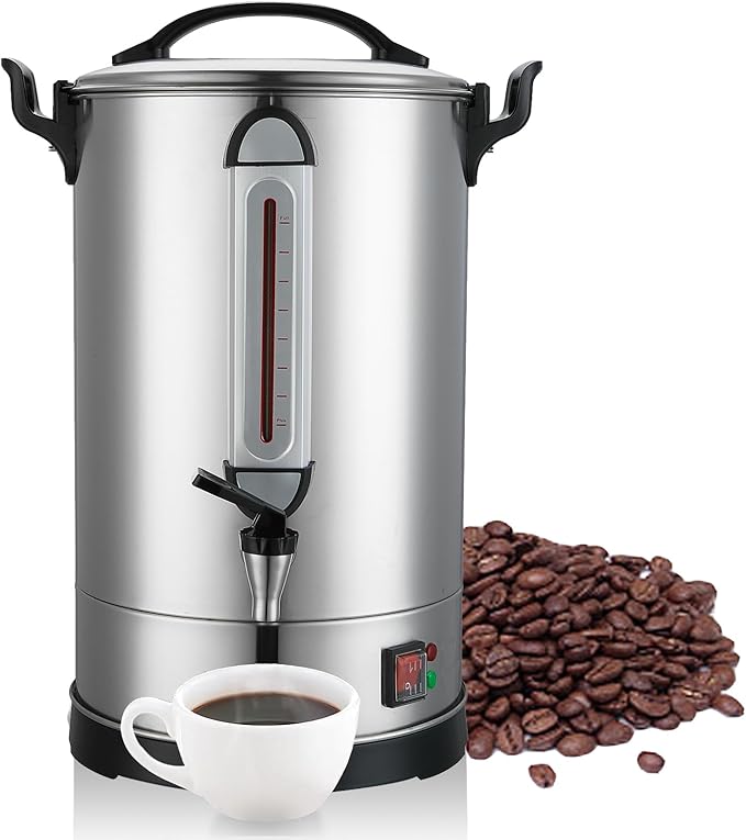 Commercial Coffee Urn Large Coffee Maker 100 Cup Coffee Maker Industrial Coffee Dispenser 1300W Quick Brew Dual Wall Stainless Steel Hot Water Urn Tea Maker Machine for Wedding, Catering, Events