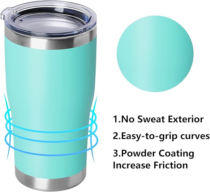 DOMICARE 20oz Tumbler with Lid Stainless Steel Tumblers Bulk, Double Wall Vacuum Insulated Coffee Travel Mug Powder Coated Tumbler, 8 Count (Pack of 1) Light Blue