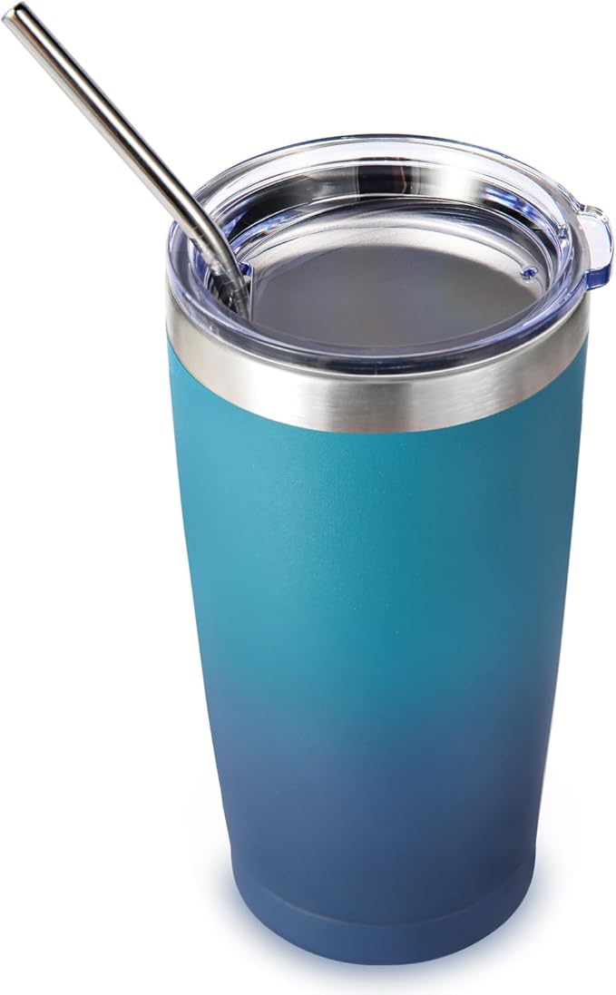 Volhoply 20oz Stainless Steel Tumbler with Lid and Straw,Double Wall Insulated Travel Iced Coffee Mug Fits Cup holder,Powder Coated Cups for Hot and Cold Drinks,Gifts for Women Men（Dark Night,1 Set）