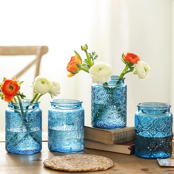 Set of 2 Vintage Blue Glass Storage Jars, 23.7 oz Mason Jars with Lids for Kitchen Pantry, Candy, Flour, Coffee, Pet Food, Decorative Kitchen & Home Decor (Blue, 2 Pack)