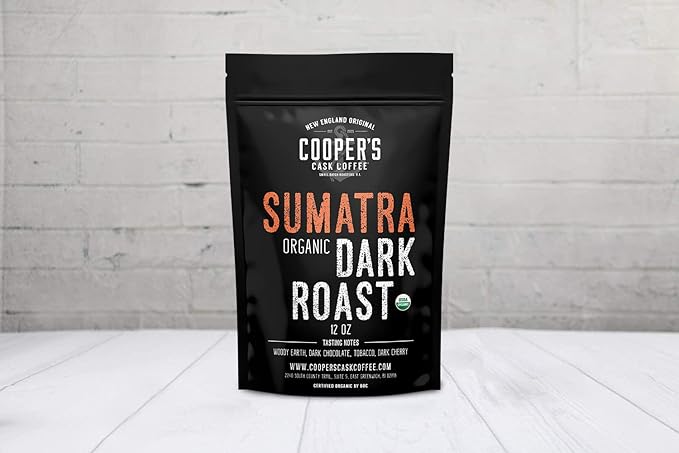 Organic Dark Roast Sumatra, Smooth and Rich Single Origin Grade 1 Premium Coffee - 12 oz Bag (Whole Bean)