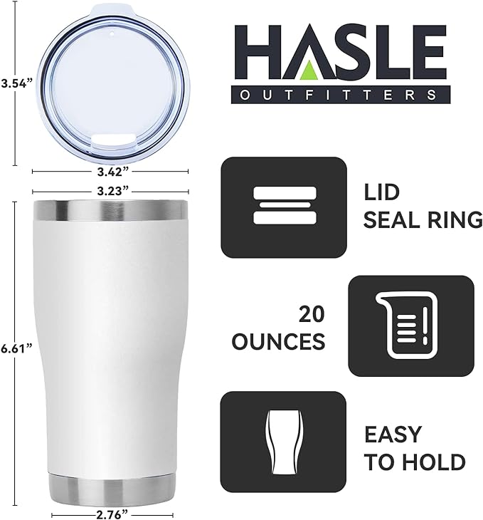 HASLE OUTFITTERS 20 oz Tumbler Bulk, Stainless Steel Tumblers with Lid, Vacuum Insulated Tumbler, Double Wall Powder Coated Cup, coffee mugs, White, 6 Pack