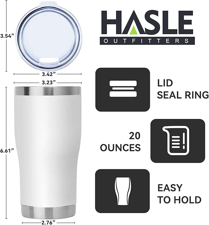 HASLE OUTFITTERS 20 oz Tumbler Bulk, Stainless Steel Tumblers with Lid, Vacuum Insulated Tumbler, Double Wall Powder Coated Cup, coffee mugs, White, 12 Pack