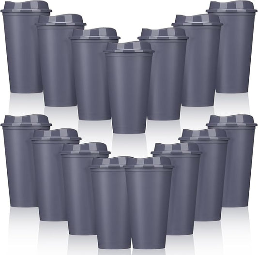 Domensi 15 Pack Reusable Coffee Cups with Lids 16 oz Disposable Travel Cups Bulk Plastic to Go Coffee Tumblers for DIY Hot Cold Drink Party Favors Coworker, Microwaveable (Gray)