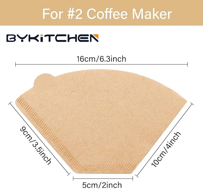 BYKITCHEN Cone Coffee Filters, Set of 200, Size 2 Coffee Filters Cone Paper, Natural Unbleached Paper Filters for Pour Over Coffee Dripper and Coffee Maker (2-6 Cup)