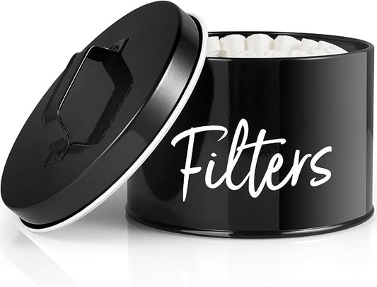 DRASTAR Coffee Filter Holder, Black Filter Storage with Lid for Counter, Storage Basket Container for Coffee Bar Accessories Decor