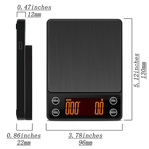 Coffee Scale with Timer 3kg/0.1g High Precision Espresso Scale Rechargeable Portable Digital Coffee Scale Auto Tare Smart Water Flow Suitable for Baristas or Kitchen Scale (Orange)