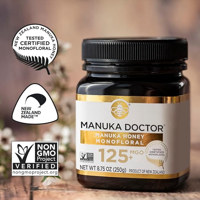 Manuka Doctor - MGO 125+ Manuka Honey Monofloral, 100% Pure New Zealand Honey. Certified. Guaranteed. Raw. Non-GMO (8.75 oz)