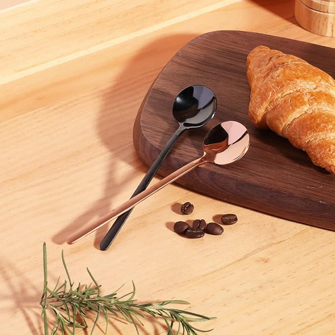 12 PCS Tea Spoons, 18/8 Stainless Steel Espresso Spoon, 5.2 Inches Vogue small coffee Spoon, Cappuccino Stirring Spoons for Dessert, Ice Cream, Frosted Handle, Sweejar (Black)