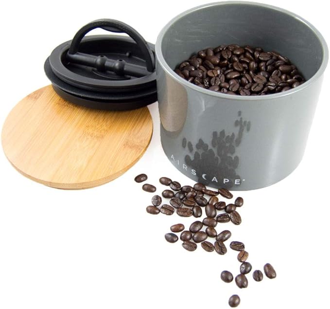 AirScape Planetary Design Ceramic Coffee and Food Storage Canister – Small 4-inch – US Patented Airtight Inner Lid – Gray with Bamboo Top