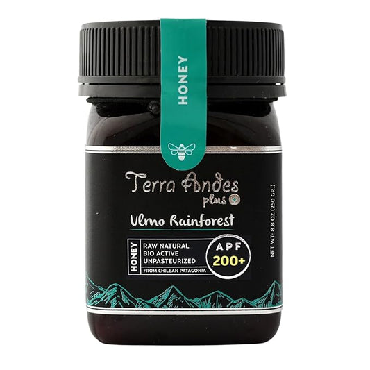 Ulmo Rainforest honey APF 200+ by Terra Andes Plus. Raw natural organic honey. Highest bioactive grade. Made in Chilean Patagonia. 100% pure. NON Gmo. Awarded worldwide. (8.8 oz)