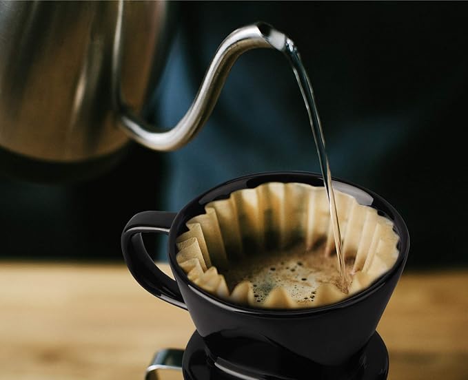 Yeeco Black Ceramic Coffee Dripper, Size 02 Filter With 3 Drip Holes, Manual Pour Over Brewing for Home, Office and Cafe