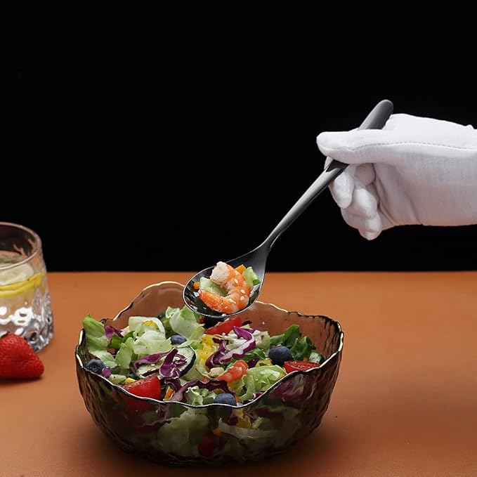 Black Dinner Spoons 6 Piece, 8.1'' Stainless Steel Tablespoons, Soup and Dessert Spoons, Silverware for Home, Kitchen or Restaurant, Dishwasher Safe