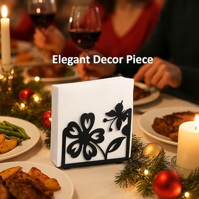 Butterfly napkin holder Set – 2 Pack Black metal napkin holder in the shape of a flower & Coffee filter holder for Kitchen, Dining & Coffee Bar – Fits Everyday, Cocktail Napkins & Filters Size 2 & 4