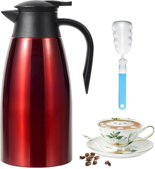 70 Oz Updated Insulated Stainless Steel Carafe, Double Walled Vacuum Coffee Carafe-Keeping Hot Coffee & Water Hot for 12Hours(Red)
