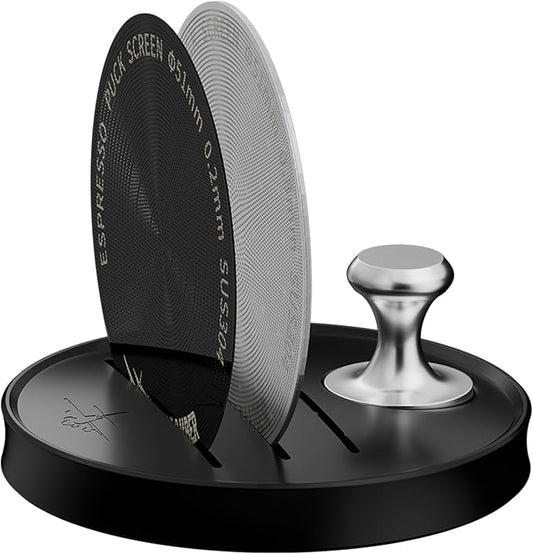 MHW-3BOMBER 51mm Espresso Puck Screen - 0.2mm Ultra Thin Espresso Puck - Metal Reusable Coffee Filter for Portafilter Basket 51mm - Puck Screen with Stand 3 Pack FG7050-OS