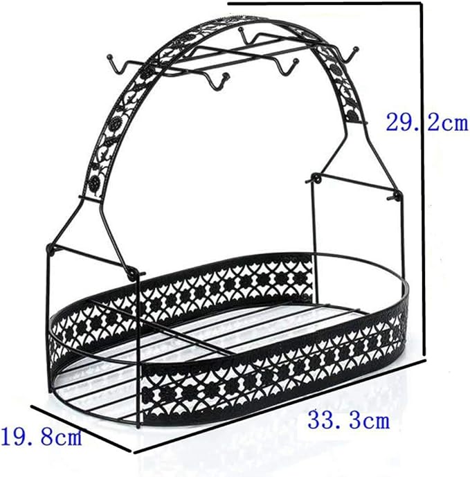 Coffee Cup Holder Stand - Wrought Iron Mug Rack and Dishes Organizer - Drainer Storage Drying Rack for Counter, Cabinet, Table, Kitchen, Restaurant, Office (Black B)