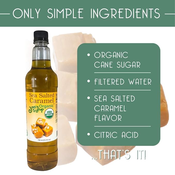 Joe’s Syrup Organic Flavored Syrup, Organic Sea Salted Caramel, 750 ml