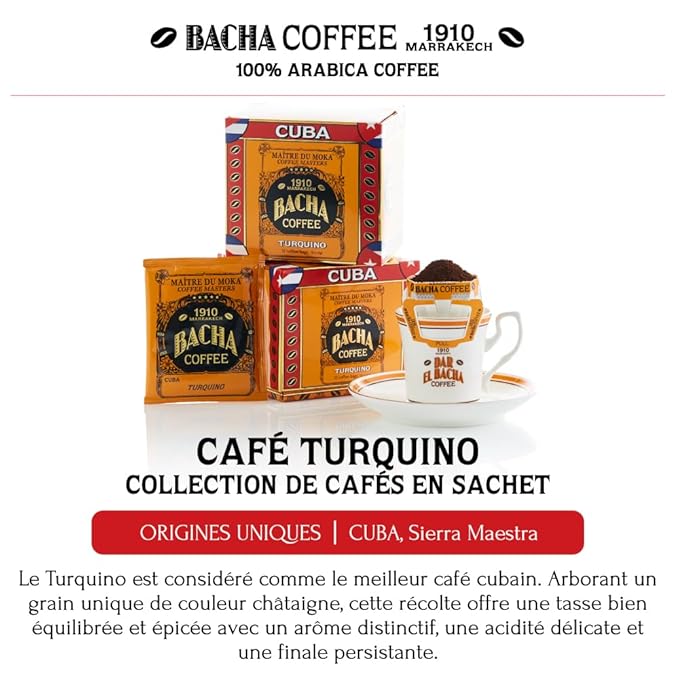 Bacha Coffee | Turquino Cuba Single Origin, 100% Arabica Specialty Coffee Beans, Medium Dark Roast, x12 Individually Wrapped Single Serve Filter Bags